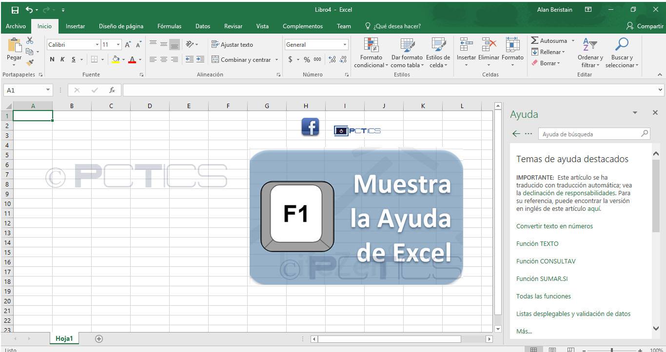F1 - Mostra l'aiuto di Excel