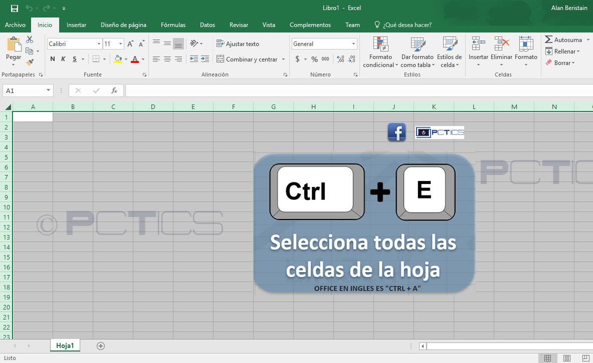 CTRL + A - Seleziona tutto il foglio (La versione CTRL+E è valida solo in lingua spagnola)