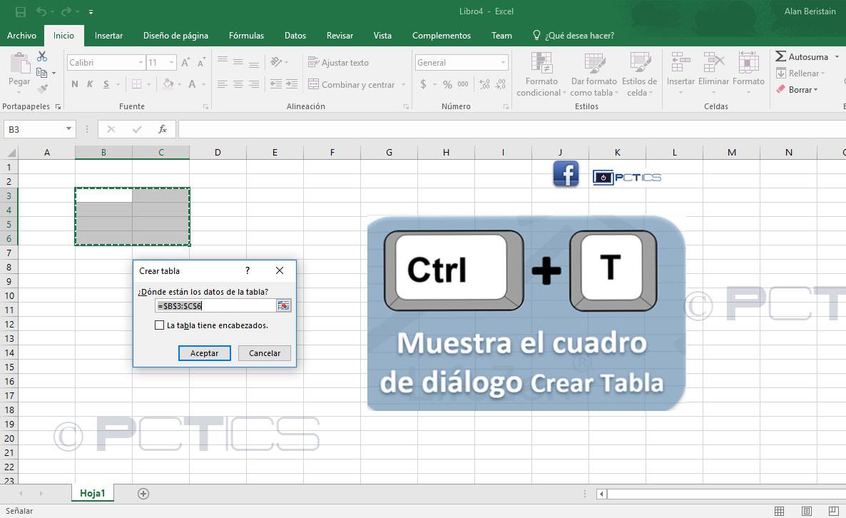 CTRL + T - Visualizza la finestra di dialogo per la creazione di tabelle