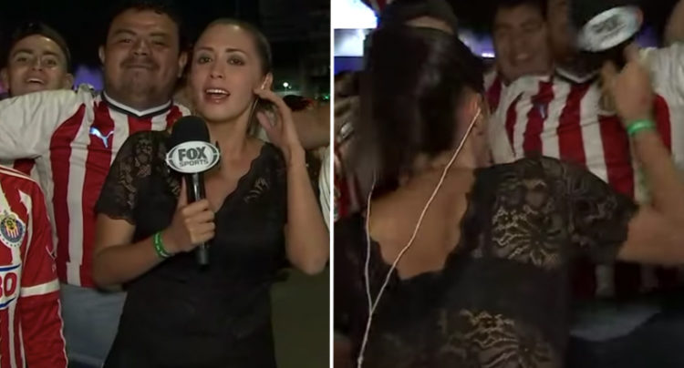 Giornalista sportiva reagisce con una microfonata in faccia al tifoso molesto